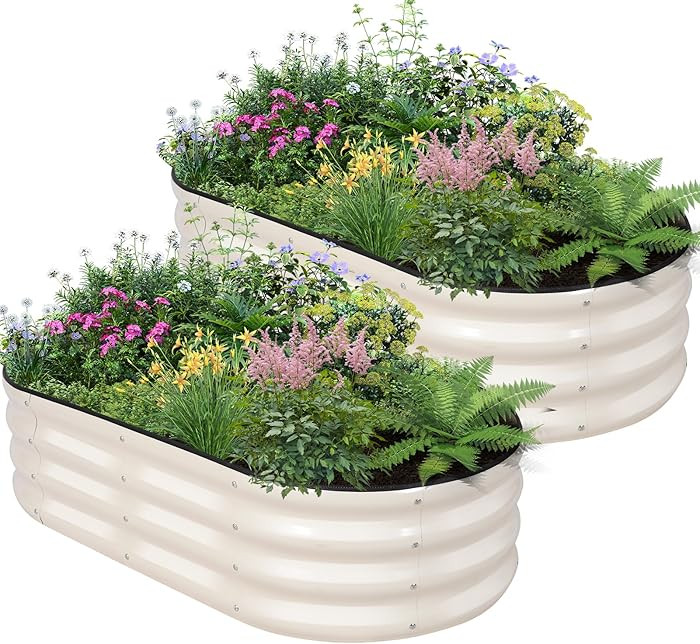 Galvanized Raised Garden Bed - 4×2×1ft (2 Packs) Planter Raised Beds for Gardening | Oval Metal... | Amazon (US)