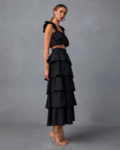 Easy To Love Tiered Midi Skirt - Black | VICI