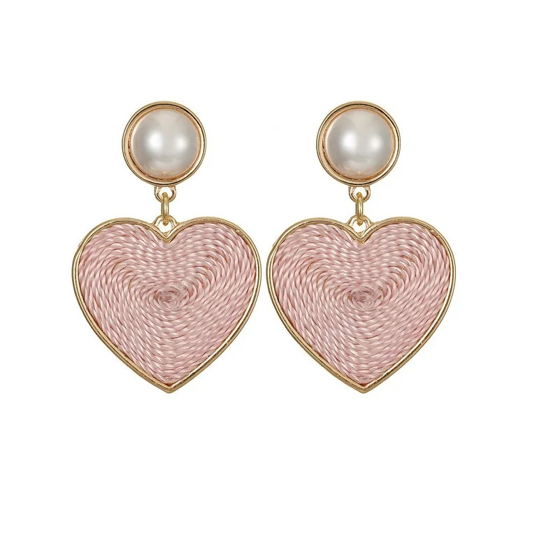 Time and Tru Women's Goldtone and Pink Heart Drop Earrings | Walmart (US)