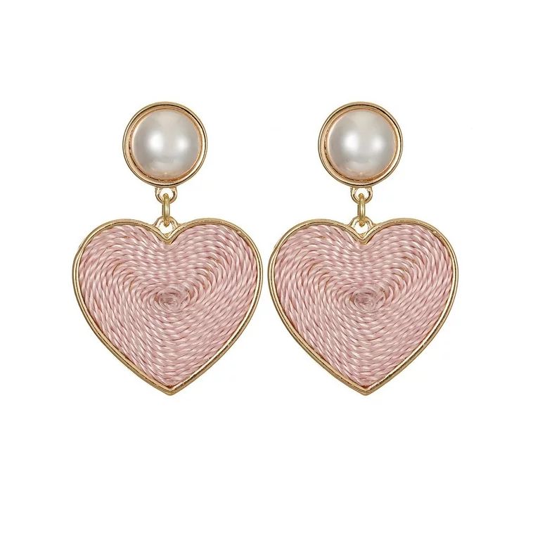 Time and Tru Women's Goldtone and Pink Heart Drop Earrings | Walmart (US)