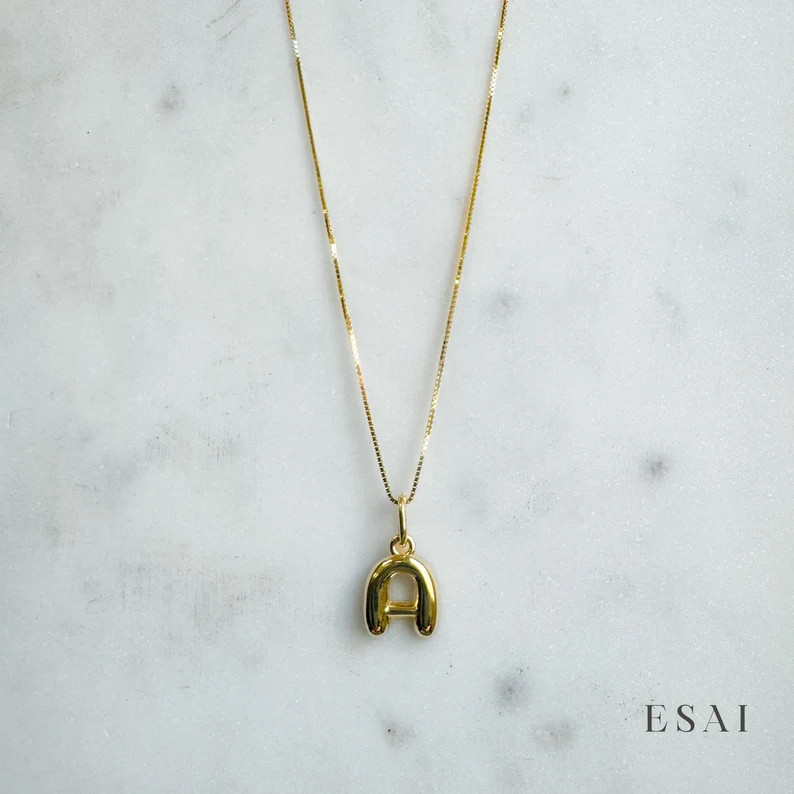 14k Solid Gold Bubble Initial Charm, Bubble Letter Charm, Personalized Initial Jewelry, Initial N... | Etsy (US)