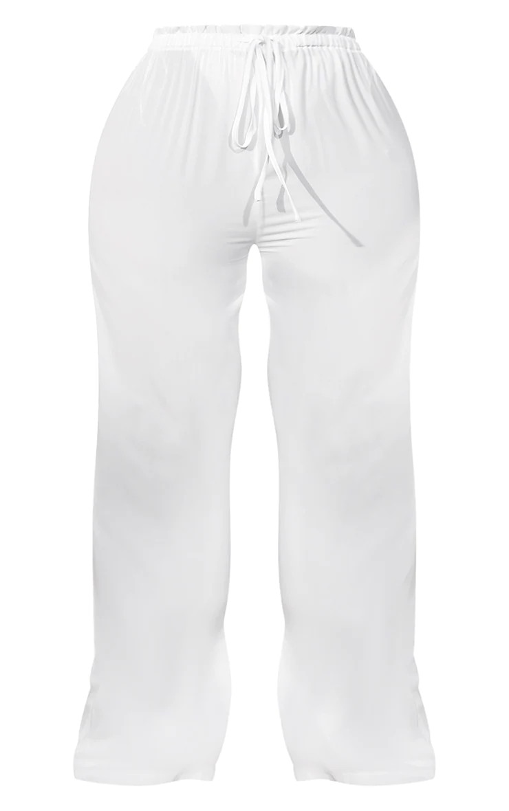 Plus White Tie Waist Beach Pants | PrettyLittleThing US