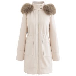 Faux Fur Hooded Wool-Blend Zipper Coat | Chicwish