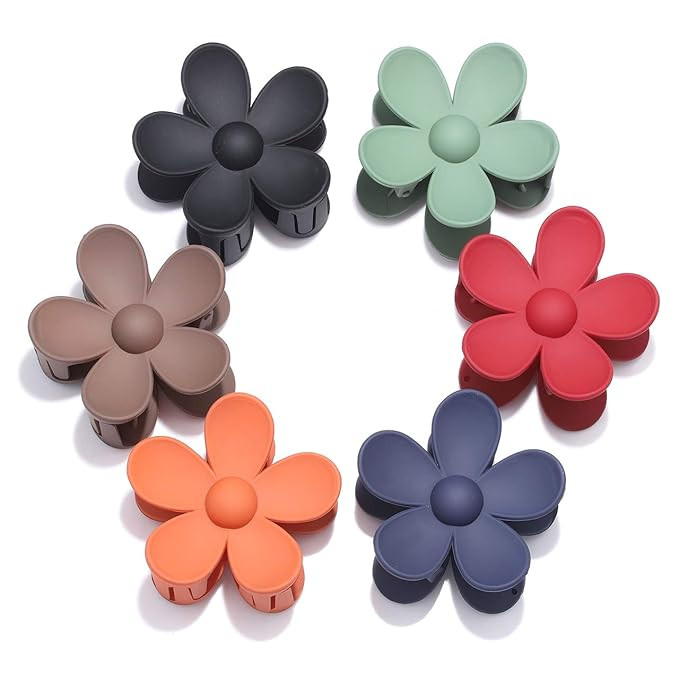 Big Hair Claw Clips Matte Flower Hair Clips Non Slip Cute Hair Catch Barrettes Jaw Clamps 6 Color... | Amazon (US)
