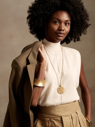 Franca Cashmere Padded-Shoulder Top | Banana Republic (US)