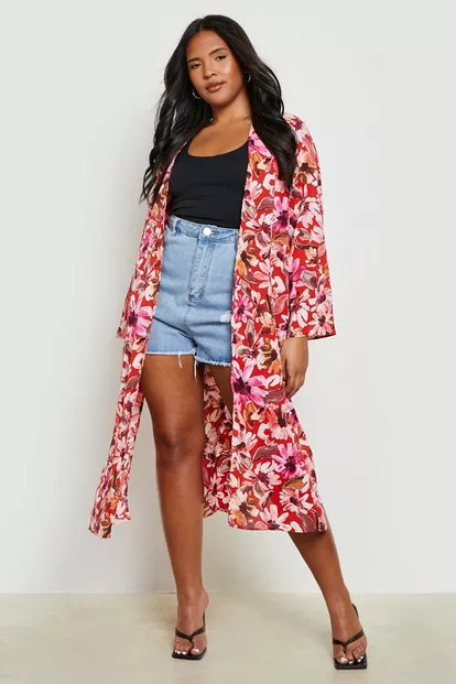 Plus Floral Woven Midi Kimono | Boohoo.com (UK & IE)