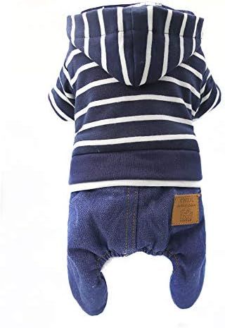 Pet Denim Stripe Jumpsuit Dog Clothes Adorable Puppy Jeans Pet Coat for Small Medium Dog Apparels... | Amazon (US)