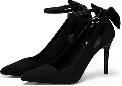 Women's Pointed Toe High Heels Ankle Strap Bow Tie Pumps Wedding Party Dress Shoes | Amazon (US)