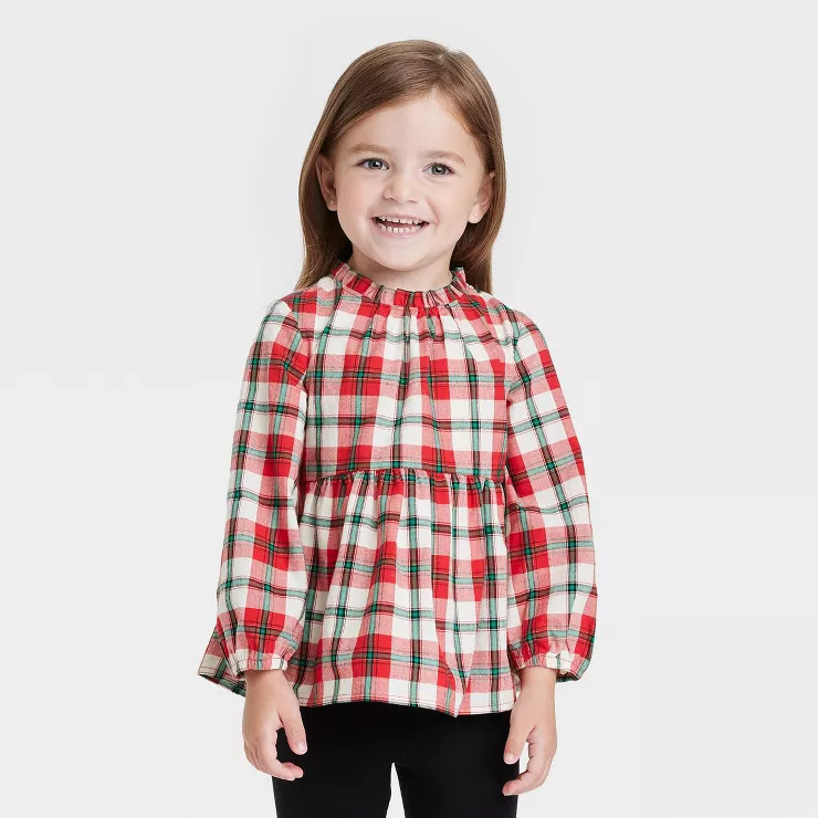 Toddler Girls' Plaid Top - Cat & Jack™ Red/Cream | Target