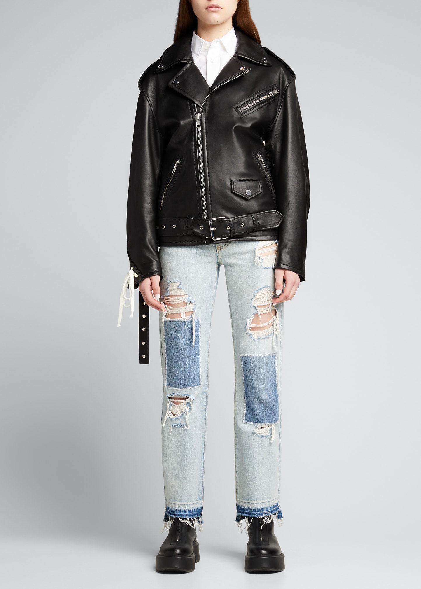 Lace-Up Belted Leather Jacket | Bergdorf Goodman