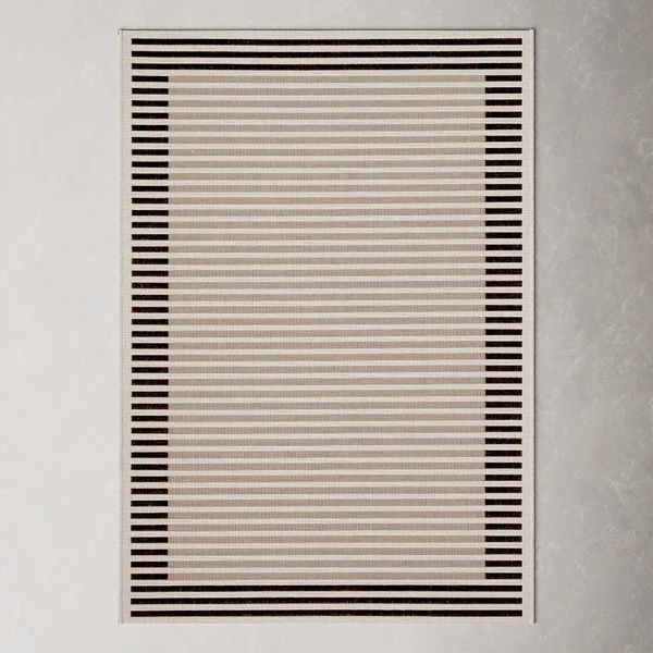 Welty Striped Indoor / Outdoor Area Rug in Black/Ivory/Beige | Wayfair North America