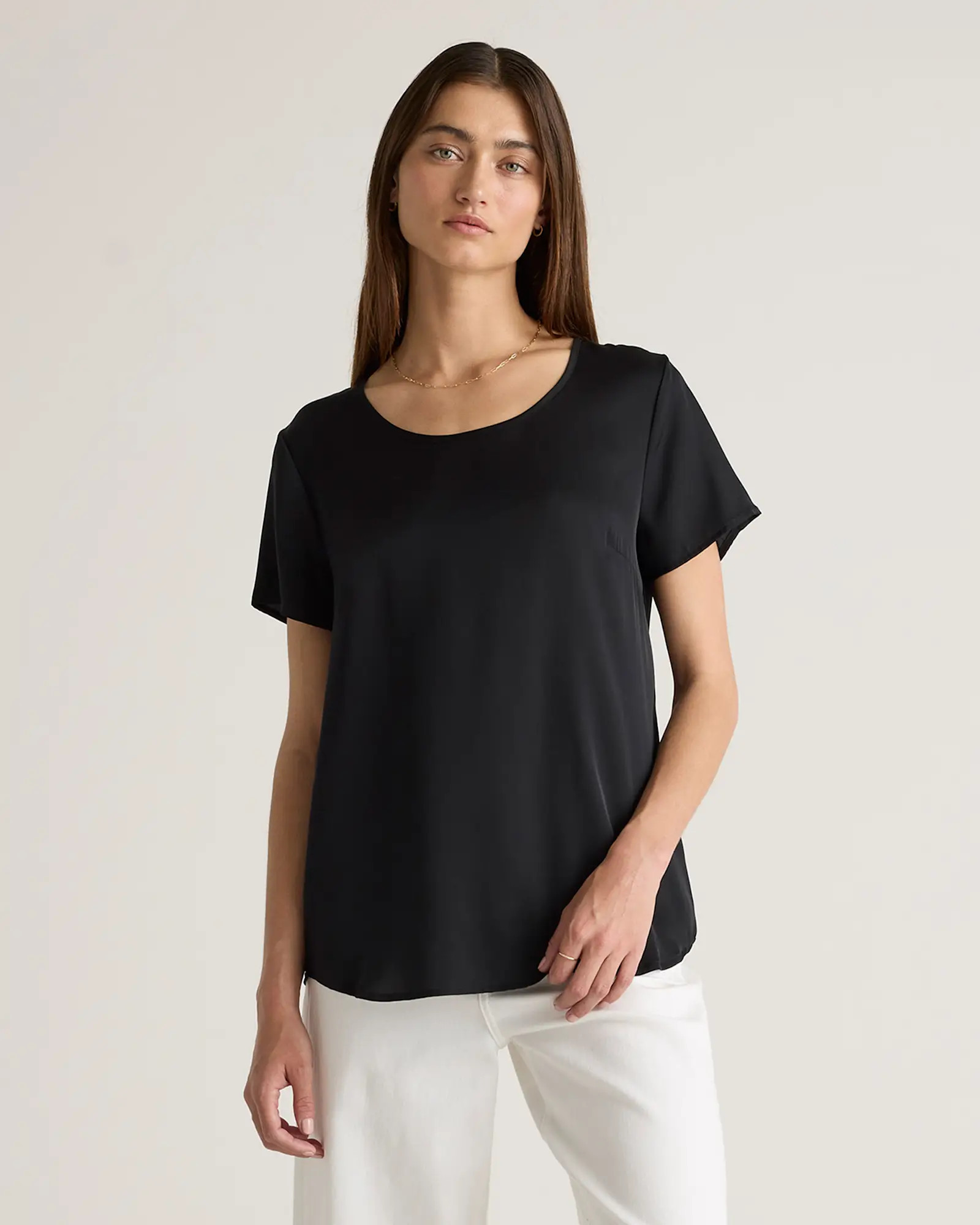 Washable Stretch Silk Tee in Black | Quince