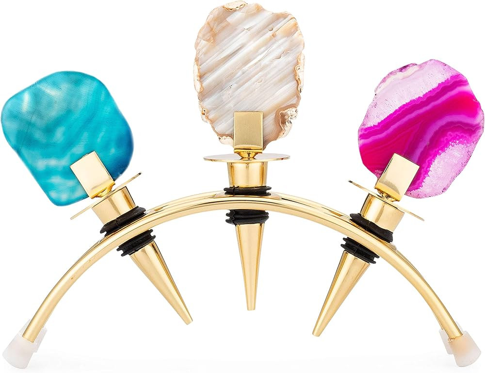 Wine Stoppers, Decorative Wine Bottle Stoppers with Gold stand. Set of 3 Crystal Wine Corks, Stai... | Amazon (US)