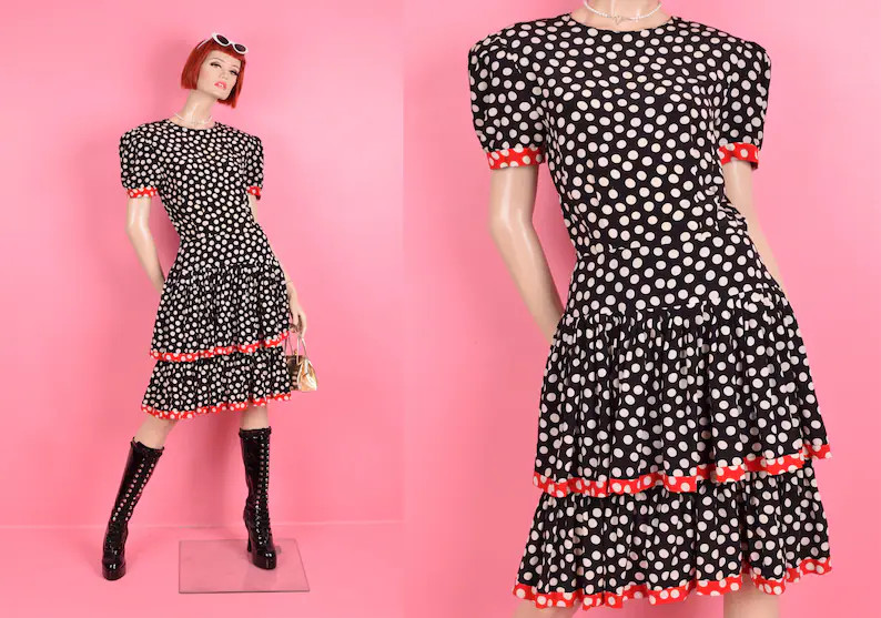 Vintage 80s Silk Polka Dot Dress/ US 10/ 1980s | Etsy (Global)