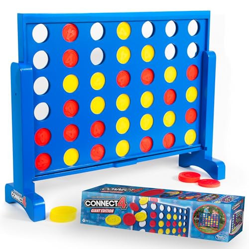 Giant Connect 4: Hasbro's Original Connect4 Game Super-Sized - 31.5 inch Wooden Official Four in a Row Board Game - Indoor or Outdoor Connect4 Fun for Adults and Family | Amazon (US)