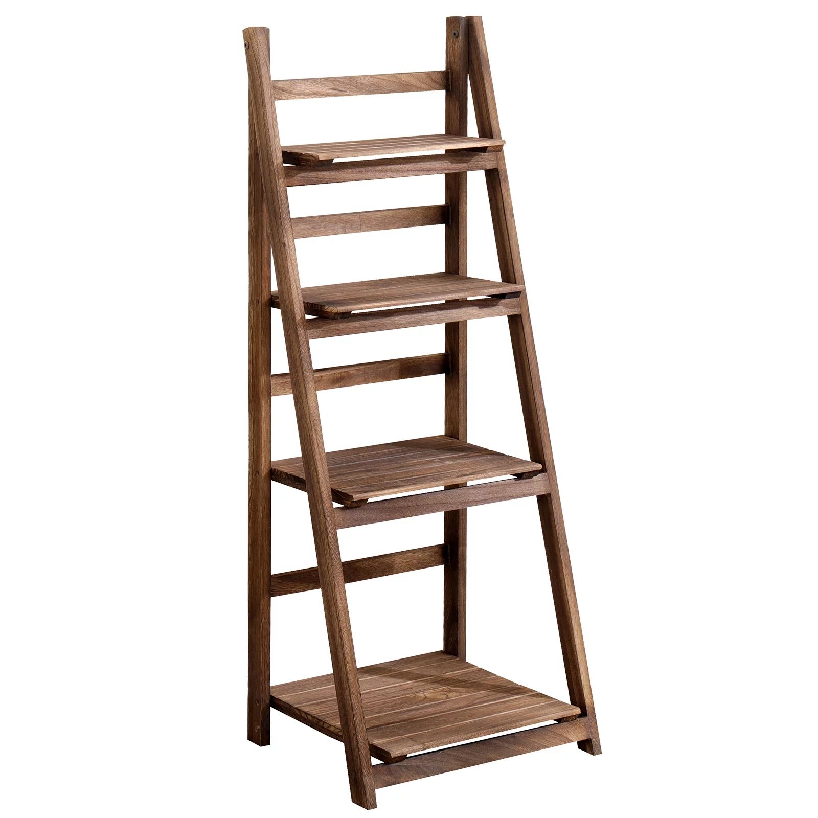 Fionafurn Wooden 4-Tier Ladder Shelf Foldable Bookshelf Plant Stand Display Shelf, Brown | Walmart (US)