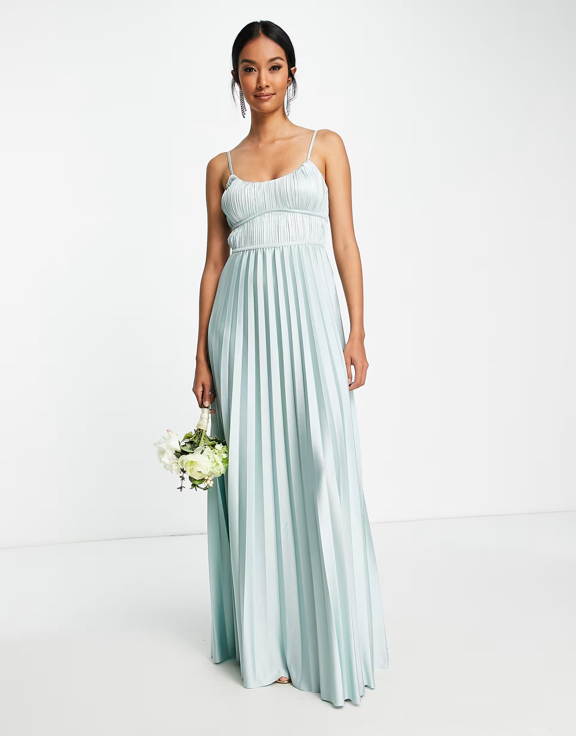 ASOS DESIGN binded seamed pleated satin maxi dress in sage | ASOS (Global)