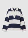 Reiss Black/Camel Abigail Striped Cotton Open-Collar T-Shirt | Reiss UK