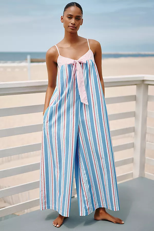 Pinstripe Bow Wide-Leg Jumpsuit | Anthropologie (US)