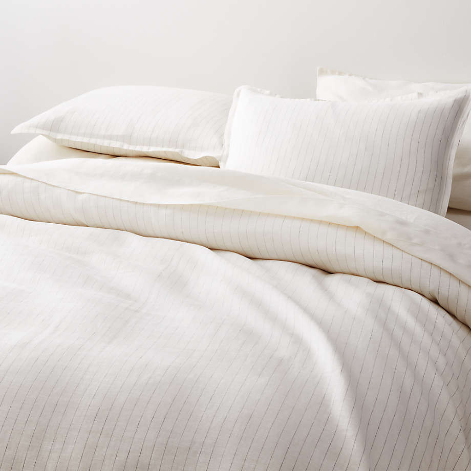 Pure Linen Pinstripe Grey Full/Queen Duvet Cover + Reviews | Crate & Barrel | Crate & Barrel