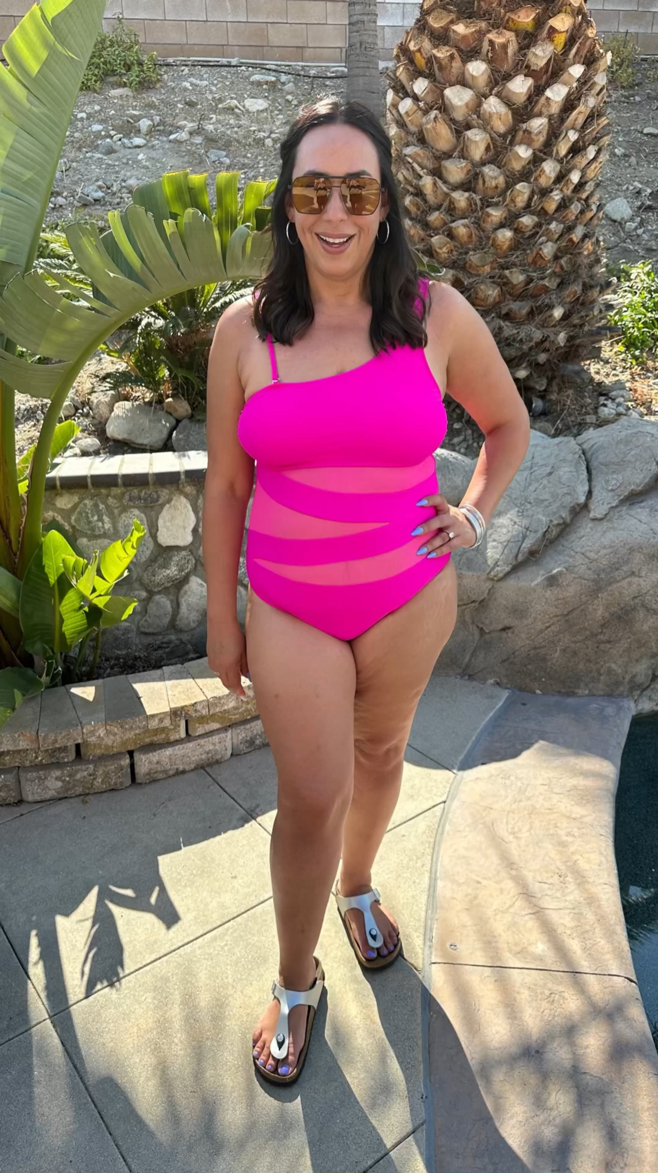 This fun mesh swimsuit comes in 14 colors and has a removable strap. You can keep it on for more support or take it off to change up the look. It comes in sizes XS-XXL and is true to size. I’m a size 14 and am wearing the XL. You can tell by my tan lines it’s a little cheekier than the granny panty style I usually wear. I have a lot more swimsuit inspo coming your way so make sure to hit that follow button and share with you friends who need a new bathing suit this year!
#bodyconfidence #summer fashion #affordablestyle #midsizeoutfitidea

#LTKSeasonal #LTKSwim #LTKFindsUnder50