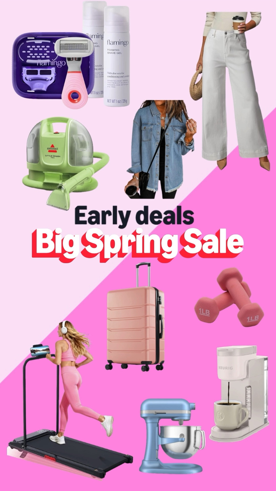 Amazon big spring sale must haves! 🚨 Shop deals early! 

Keurig coffee maker, bissell steam stain cleaner, walking pad, kitchenaid mixer, luggage, hand weights, oversized denim shacket, white wide leg denim pants, mini shave kit

#LTKSaleAlert #LTKSpringSale