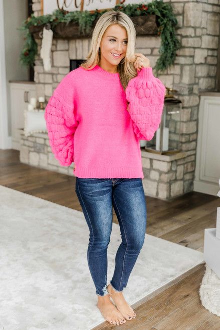She's The Center Of Attention Hot Pink Sweater | The Pink Lily Boutique