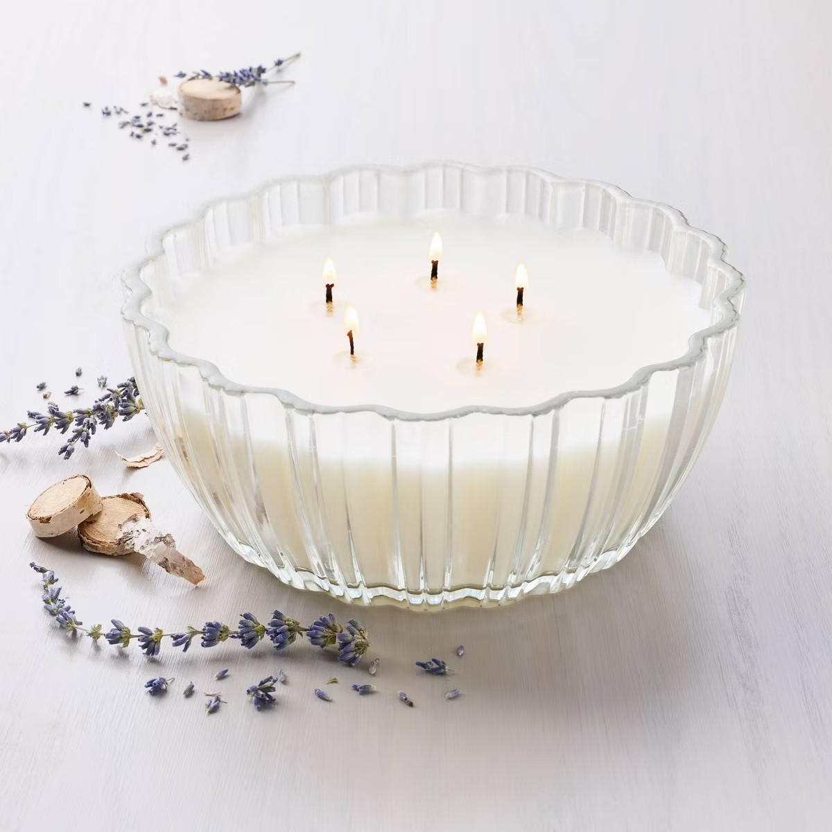 5-Wick Tinted Glass Lavender and Birch Ribbed Jar Candle Clear 28oz - Hearth & Hand™ with Magno... | Target