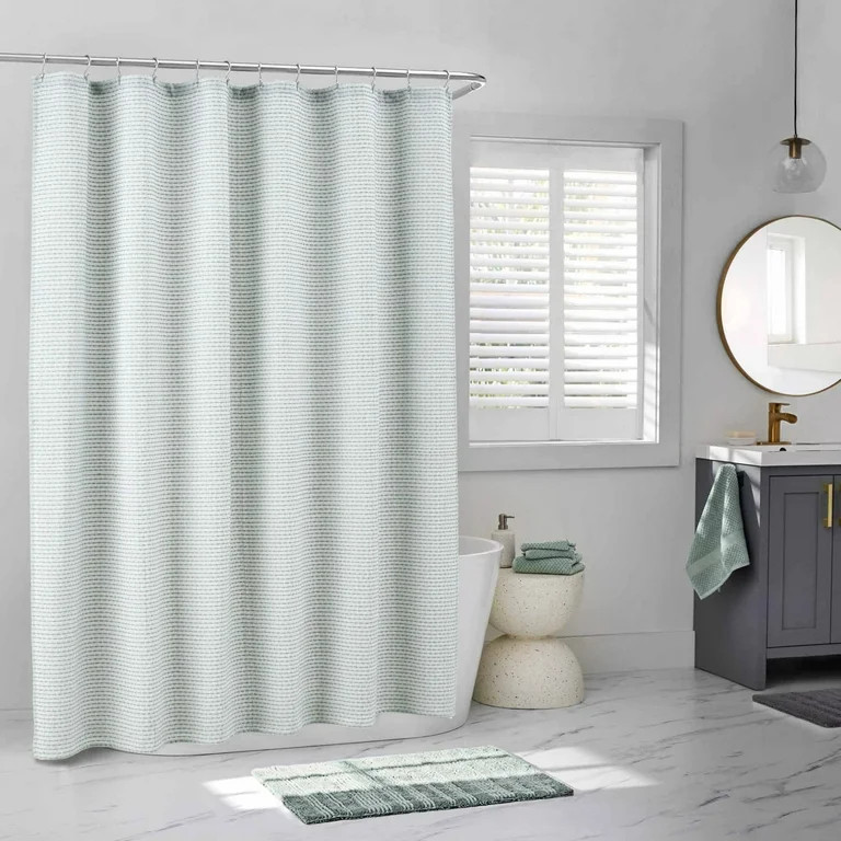 Better Homes & Gardens Green/White Pinstripe Fabric Shower Curtain, 72" x 72" | Walmart (US)