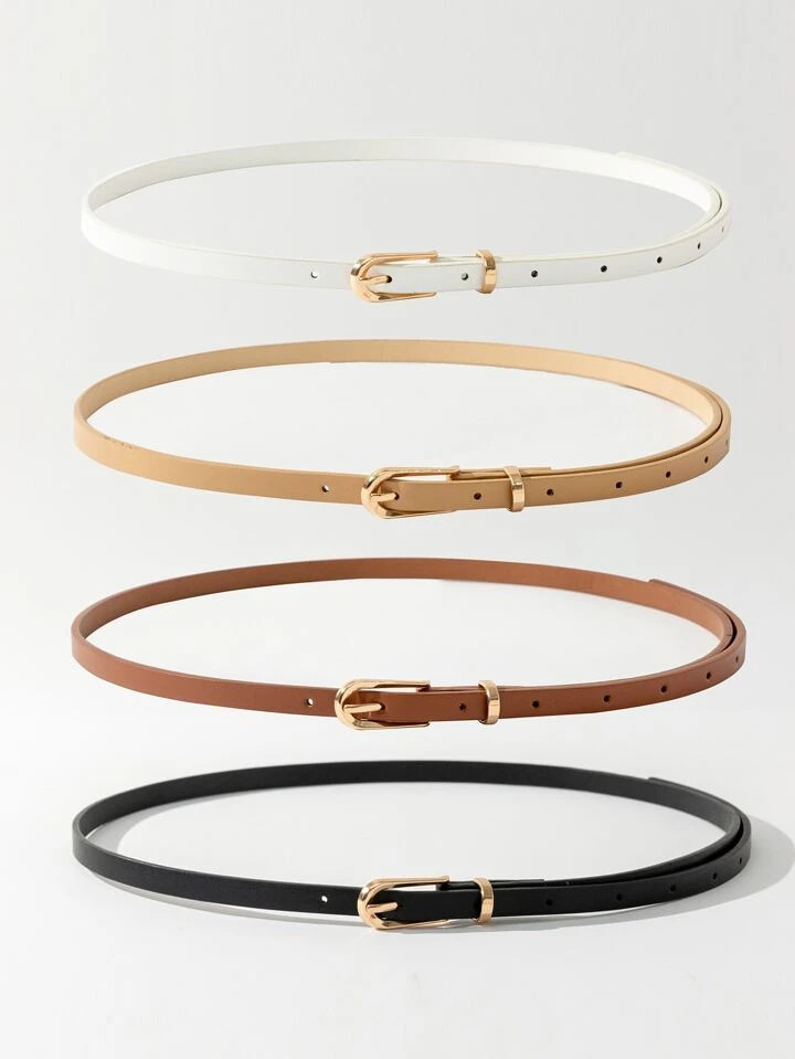 4pcs Women's Thin Gold-Tone Buckle Belt Set (Punch Tool Not Included) Summer, School Fall, Autumn... | SHEIN