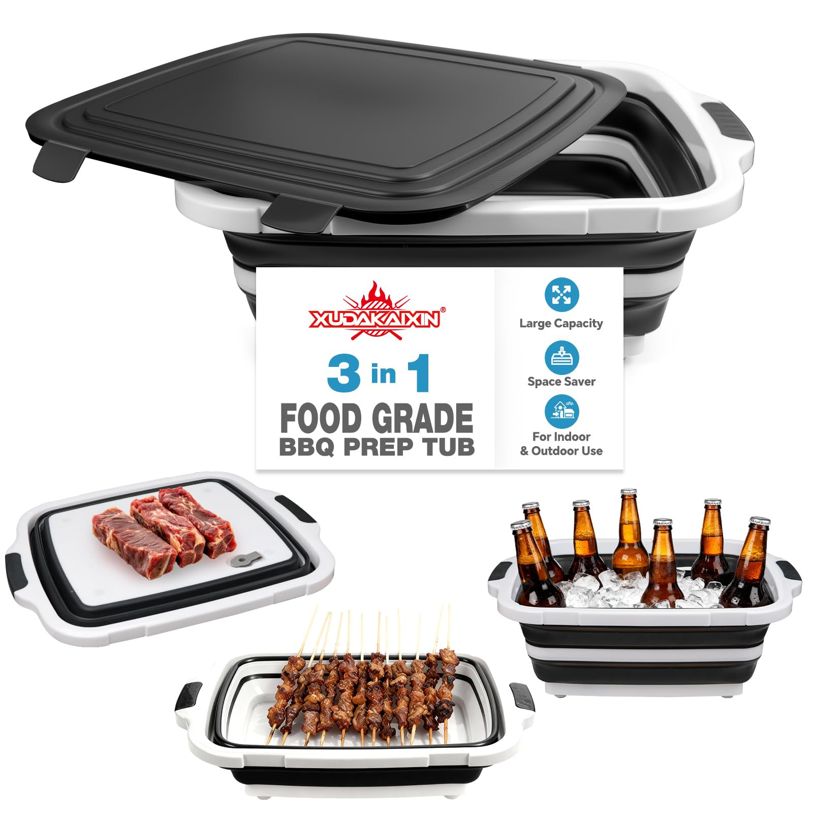XUDAKAIXIN Collapsible BBQ Prep Tub for Meal Prep, Marinating,Food Storage, picnics, camping, bar... | Amazon (US)