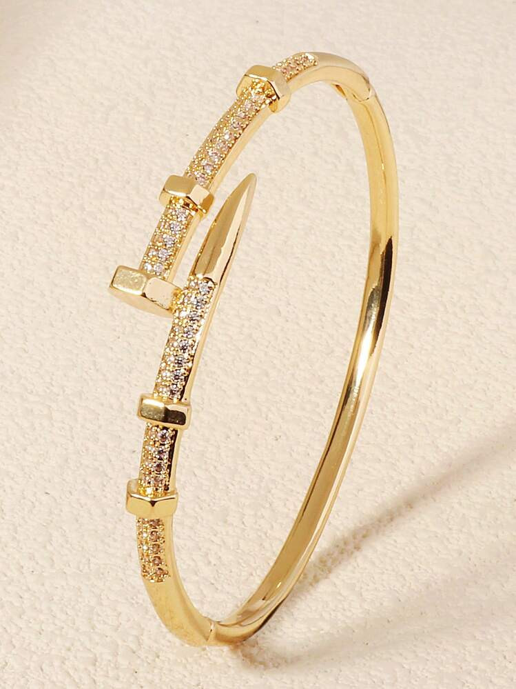 1pc High-End Personalized Minimalist "Ins" Style Micro-Inlaid Zirconia Nail Bangle Cuff For Women | SHEIN