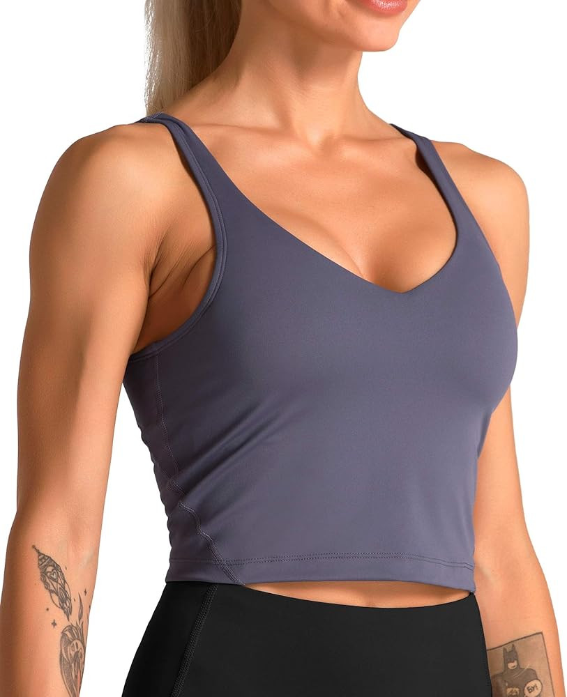 Sports Bra for Women Longline Padded Bra Yoga Crop Tank Tops Fitness Workout Running Top | Amazon (US)