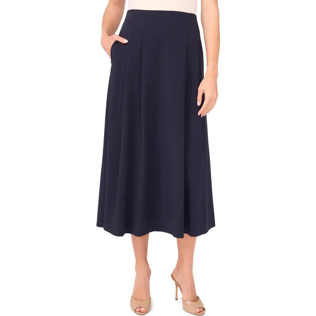 halogen(r) Pleated A-Line Midi Skirt in Navy Depths at Nordstrom, Size Xx-Small | Nordstrom