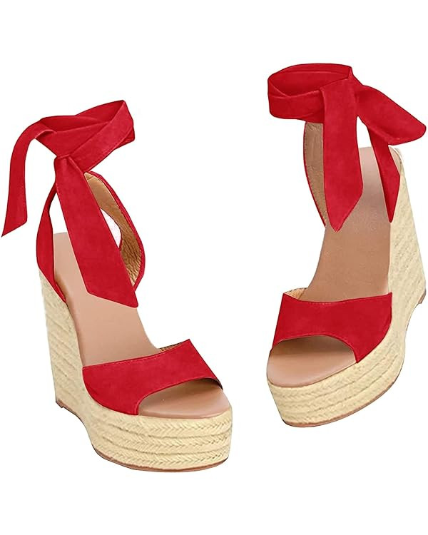 Liyuandian Womens Platform Espadrille Wedges Open Toe High Heel Sandals with Ankle Strap Buckle U... | Amazon (US)