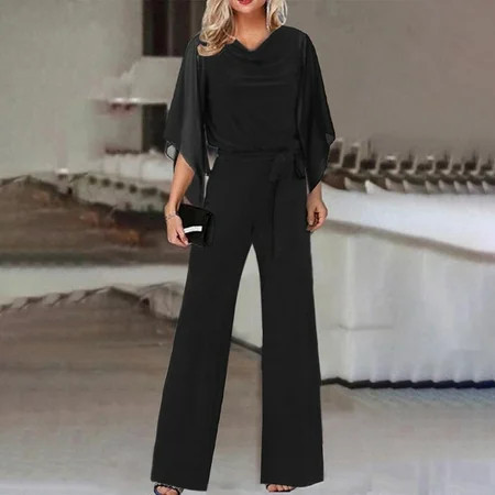 Fulijie Women s Jumpsuit Elegant Wedding Pant Suit Summer Long Jumpsuit Casual Pant Suit 3/4 Sleeve Solid Color Jumpsuit High Waist Jumpsuit Jumpsuit Holiday Party Jumpsuit Black Linen Set for Women | Walmart (US)