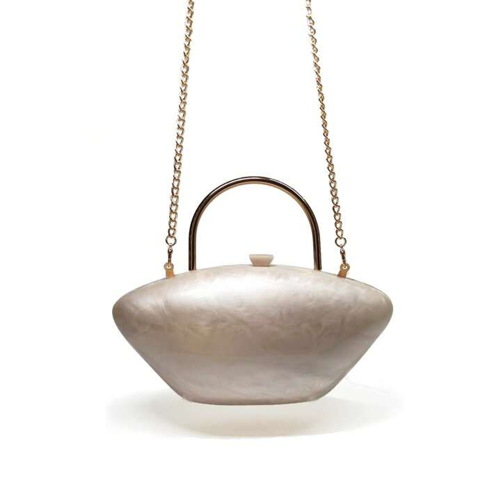 Pearlescent Color Clam Shape Evening Bag Minimalism Acrylic Handbag Cute Party Purses Small Cross... | SHEIN