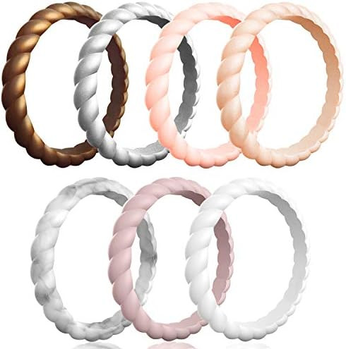Egnaro Silicone Wedding Ring for Women,Thin and Stackble Braided Rubber Wedding Bands,No-Toxic,Skin  | Amazon (US)