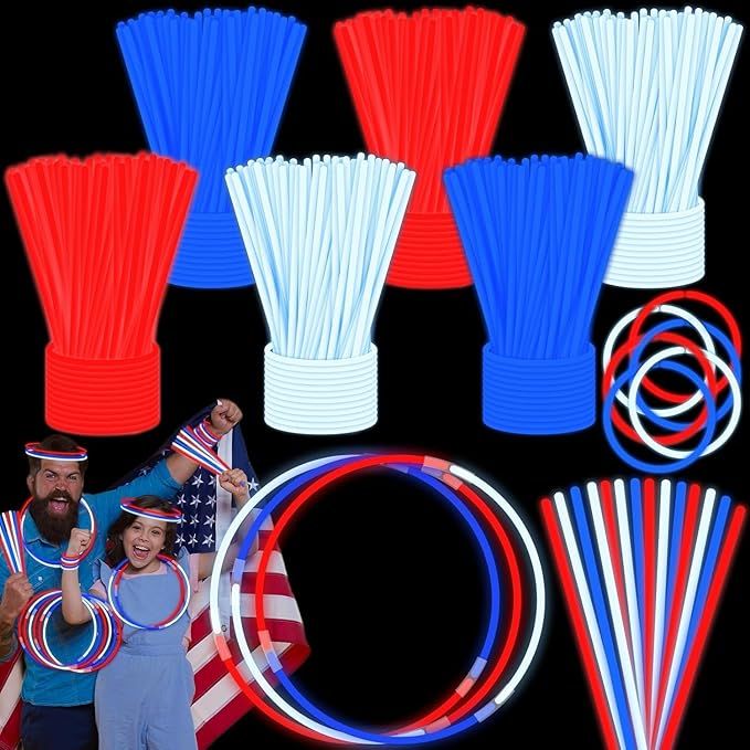 120 Pack 4th of July Glow Sticks Party Favors with Connectors, Patriotic Red White Blue Glow Stic... | Amazon (US)