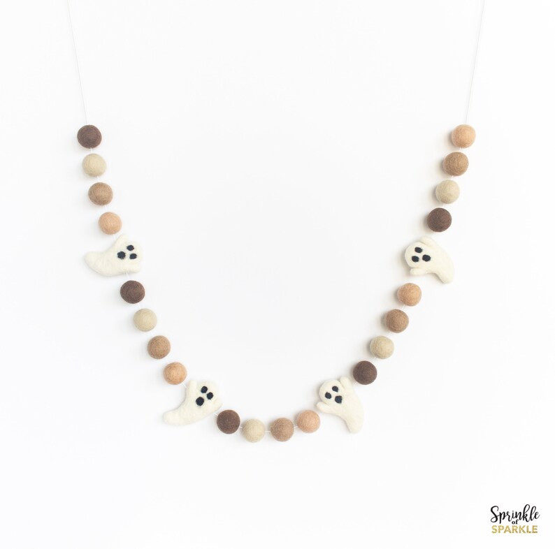 Fall Neutral Ghost Garland Fall Decor Beige Brown Almond Khaki Felt Ball Garland Minimalist Decor... | Etsy (US)