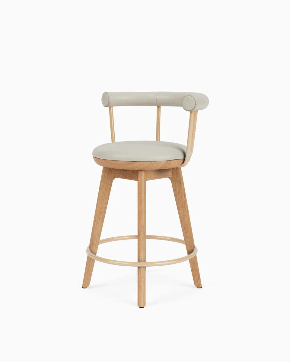Keystone Swivel Counter & Bar Stool | Italian Leather & Solid Wood | Denver Modern