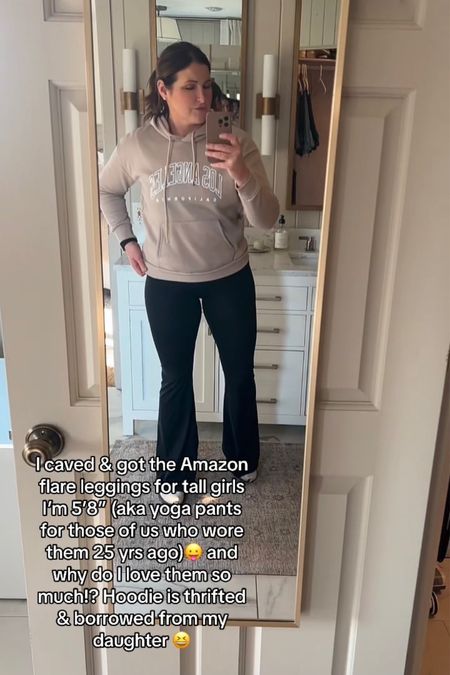 Who would’ve thought I’d be wearing flare leggings again?! I found some that fit tall girls on Amazon. Hooray! I’m 5‘8“ size large.

#LTKmidsize #LTKCyberWeek #LTKover40