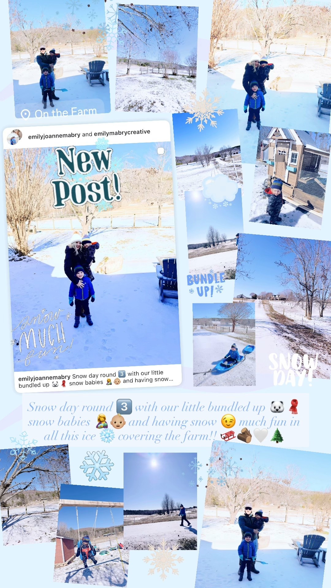 Snow day round 3️⃣ with our little bundled up 🐻‍❄️🧣 snow babies 🤱👶🏼 and having snow 😉 much fun in all this ice ❄️ covering the farm!! 🛷🪵🤍🌲

#LTKdayinmylife #LTKSeasonal #LTKmomlife