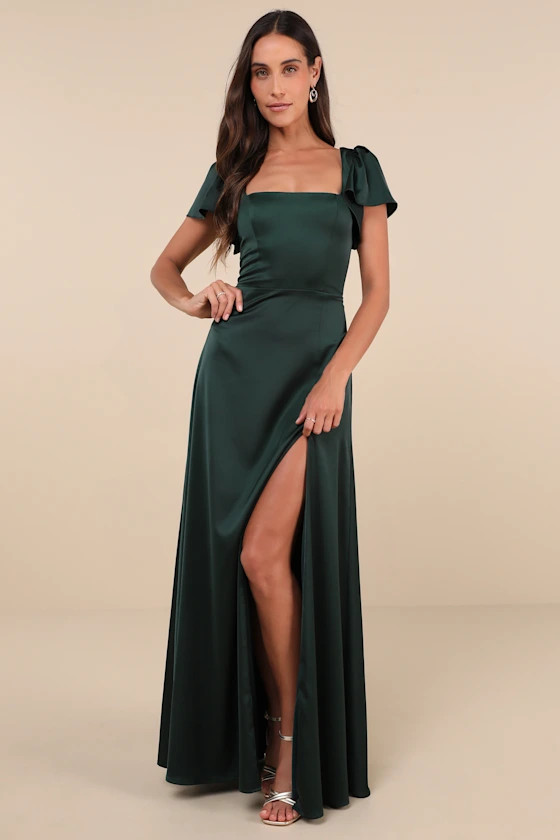 Ultimate Sweetness Emerald Green Satin Dress Green Maxi Dress Green Fall Maxi Dress Fall Dress Maxi | Lulus