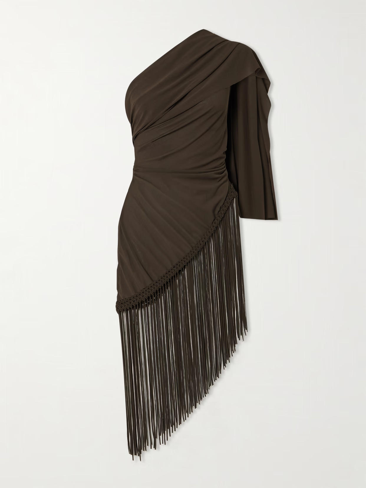 Faithfull - Bodil One-shoulder Fringed Draped Stretch-crepe Top - Brown | NET-A-PORTER (US)