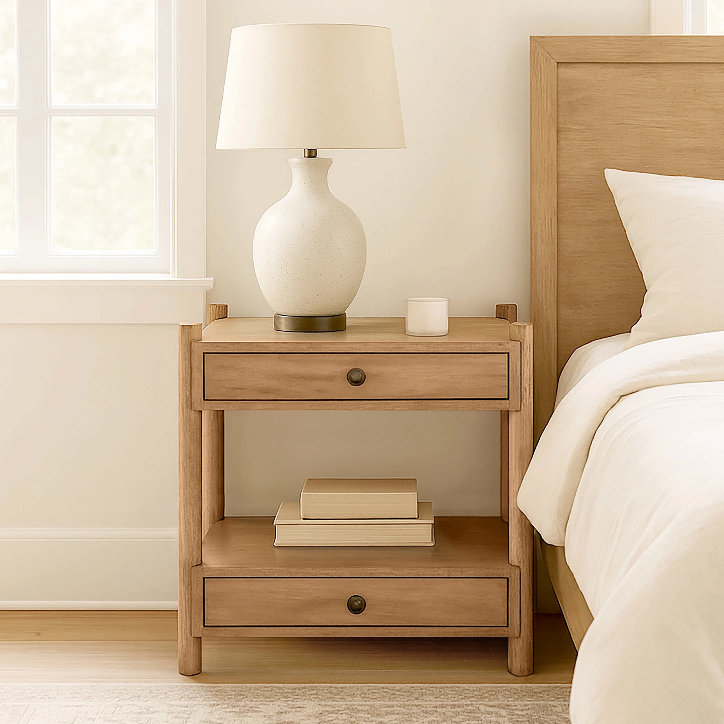Bower Home Natural Wood 2 Drawer Nightstand | Walmart (US)