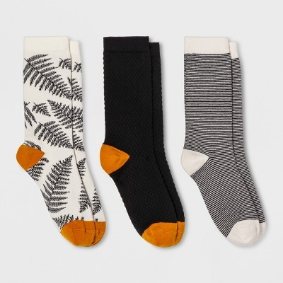 Women's Fern 3pk Crew Socks - A New Day™ Black 4-10: Botanical Pattern, Lightweight Knit, No Cuff | Target