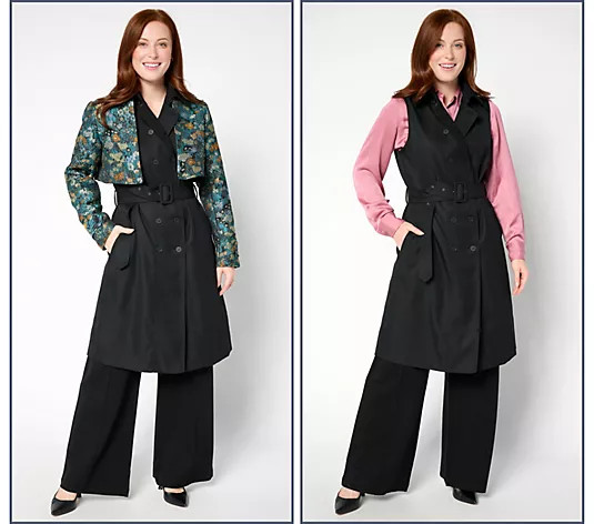 by Stacy London Regular Trench with Removable Jacket -Floral | QVC
