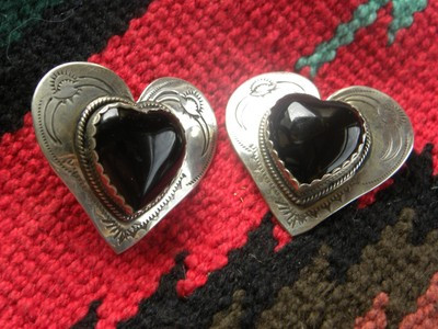 JOAN SLIFKA LG ONYX STERLING SILVER HEART EARRINGS 1-3/4" | eBay US
