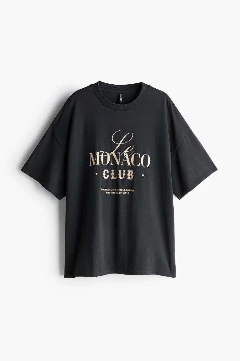 Oversized Motif-detail T-shirt - Dark gray/Monaco - Ladies | H&M US | H&M (US + CA)